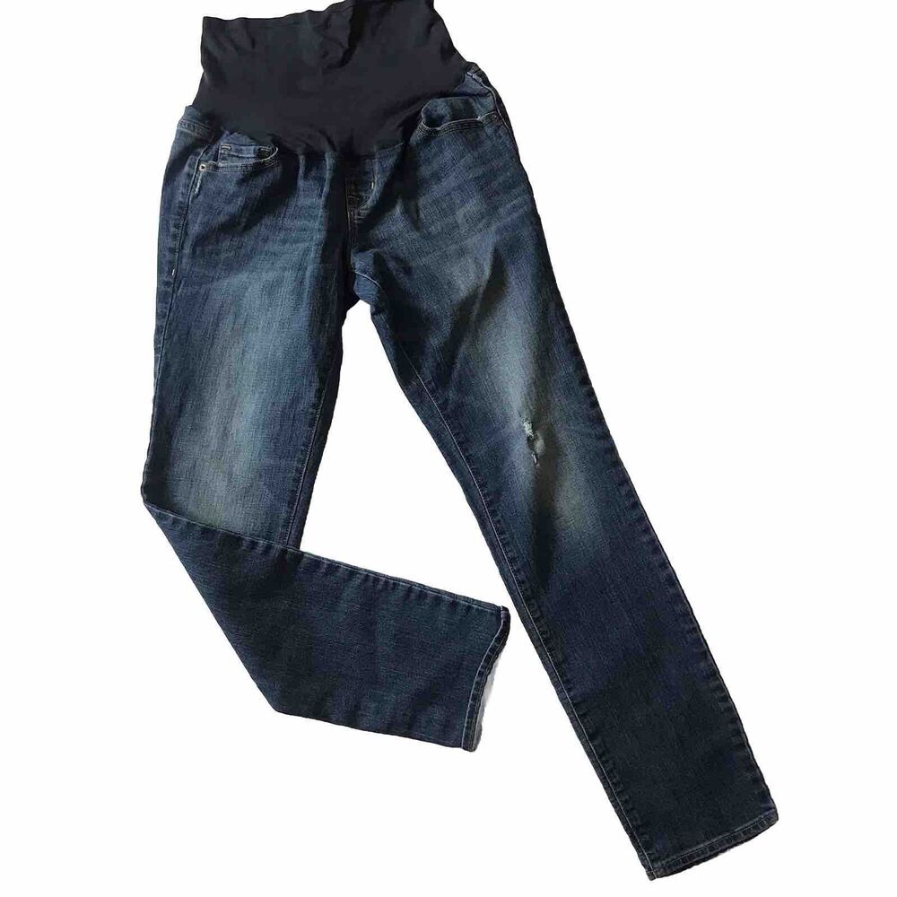 Old Navy Maternity Jeans Med Wash Stretch Full Panel Skinny Size 8 Distressed